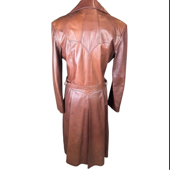 Vintage 1970s Crae Carlyle Cognac Leather Editorial Longline Maxi Coat Size 38 - Picture 3 of 15